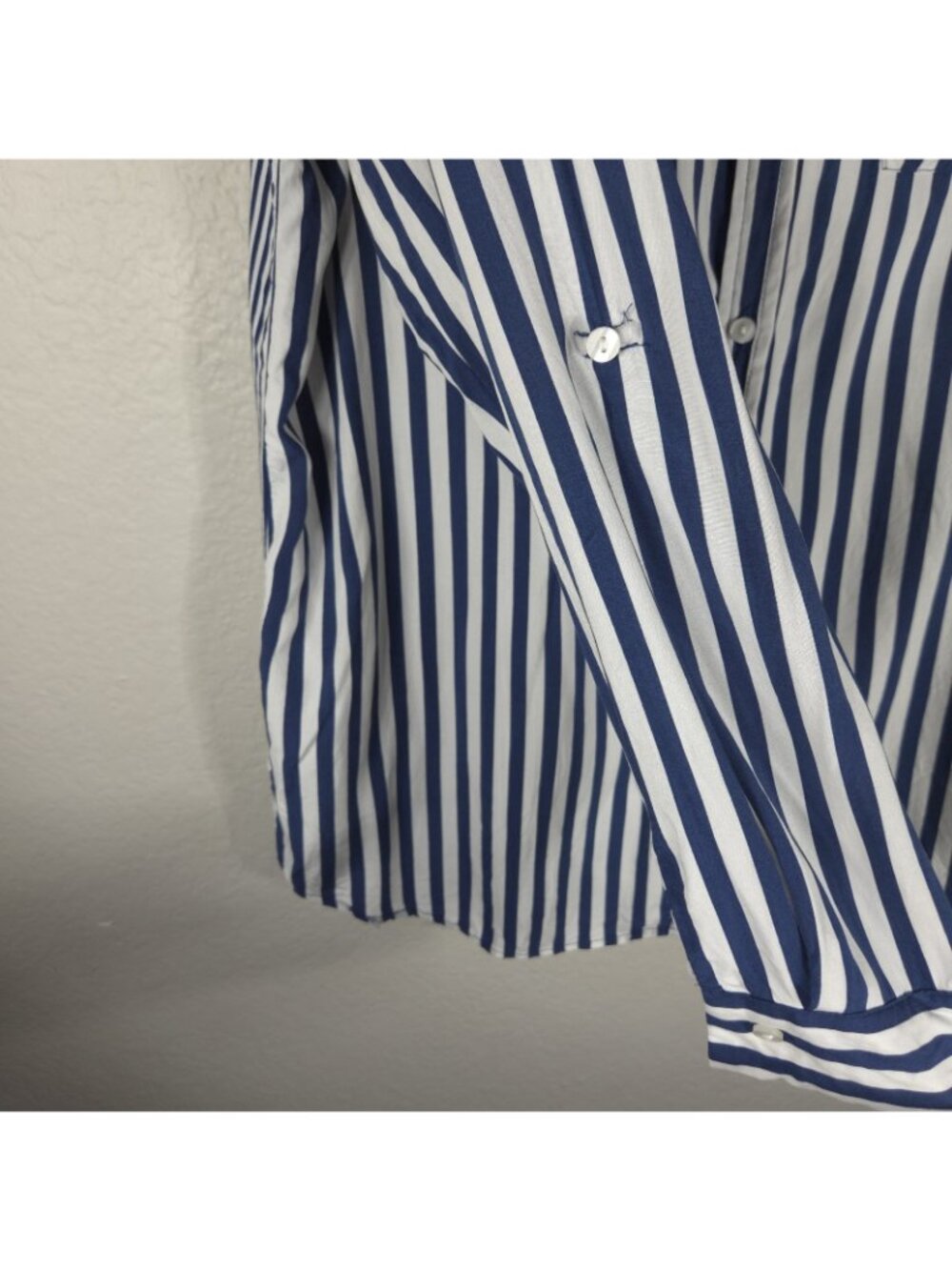 Jane + Delancey XL Navy Blue White Striped Button Back Top Shirt RollTab Sleeve - Picture 7 of 16